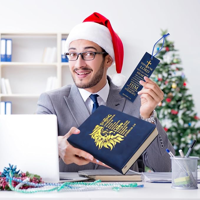 SAIWEILAI ONLINE 3 Pieces Christian Gifts for Men Christmas Gifts for Dad Bible Verse Inspirational Notebook Bible Verse Ballpoint Pen Trust in The Lord Bookmark for Men Office School Study Supplie