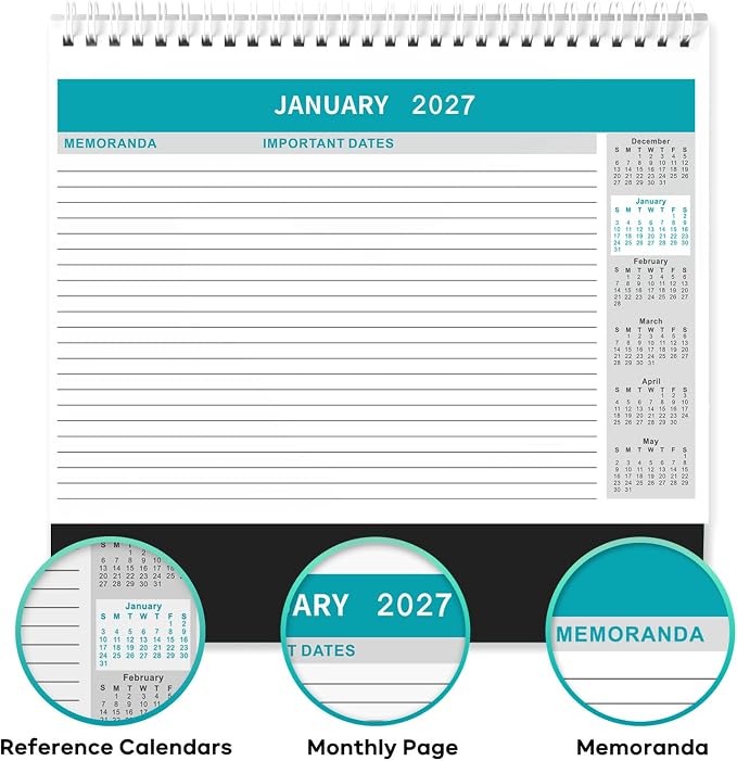Desk Calendar 2026-2027 - Desk Calendar from July 2026 - December 2027, 10" x 8.3" Calendar Desk, 18 Months Standing Flip 2026-2027 Desktop Calendars