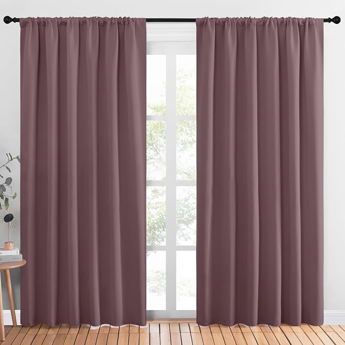 NICETOWN Living Room Curtains, Blackout Draperies, Dry Rose, 1 Pair, 70 x 84-inch, Home Decorations Thermal Insulated Solid Rod Pocket Blackout Drapes for Cafe