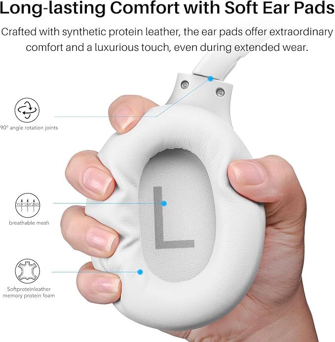 TOZO Hybrid Noise Cancelling Headphones, 90H Playtime Wireless Over Ear Bluetooth Headset, Spatial Audio AI Chat with 5 Mics, Supports Dual Connection and USB-C Input, with 32 EQ Music Modes