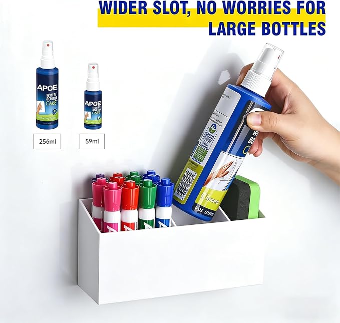 Magnetic Dry Erase Marker Holder for Whiteboard, Anti-slip Magnet Pen Holder for Fridge Refrigeator, Acrylic Pencil Holder for Classroom Teacher, Office Accessories, Locker Organizer(White)