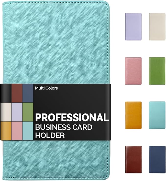 Sooez Leather Professional Business Card Book Holder Organizer, 240 Capacity Credit Card Booklet, PU Name Cards Holder Storage File for Men Women, 7.7"x 4.5" x 0.7", Mint Green