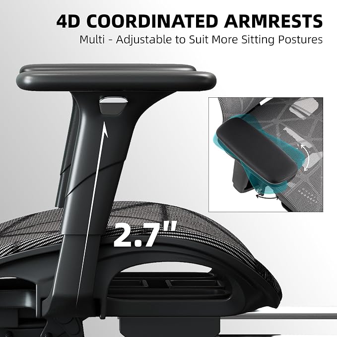 Office Chair with 3D Adjustable Lumbar Support,Ergonomic Computer Chair,Adjustable Headrest and Armrests, 400lbs Capacity,Tilt-Swivel,Premium Mesh Desk Chair for Office,Home & Gaming (Grey)