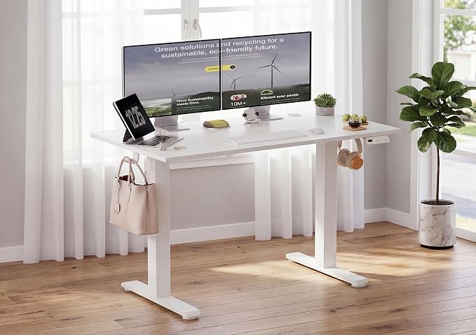 YDN Electric Standing Desk, 55x24 Inch, White | 3 Memory Presets, Cable Management, Adjustable Height, Sit Stand, Computer Workstation, Home Office