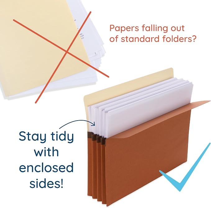 Blue Summit 10 Redwell Folders Legal Size, Brown Accordion File Folders, 3.5” Red Rope Expandable Pockets, Expanding Organizer (Pack of 2)