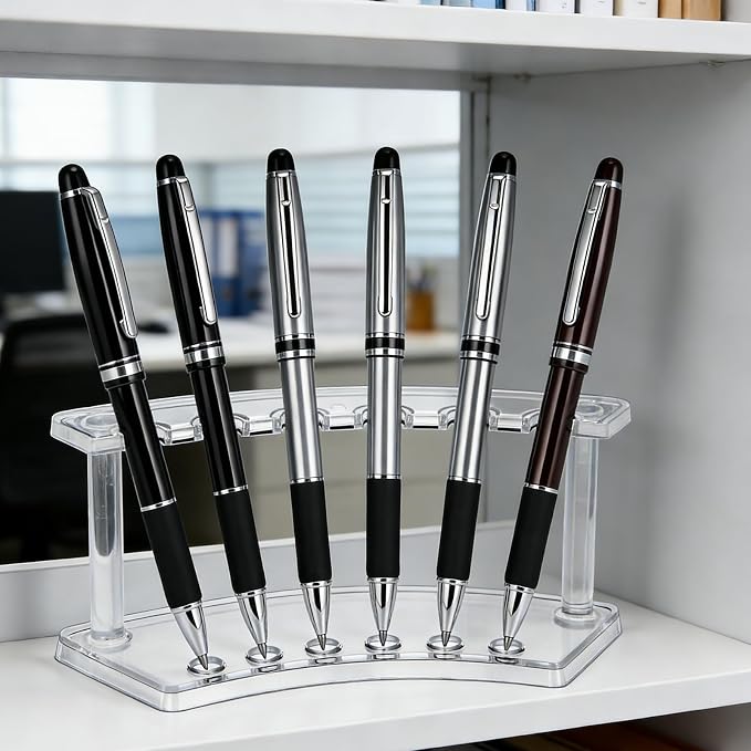 SOUJOY 8 Pack Acrylic Pen Display Stand, 6 Slots Clear Pen Holder Rack | Transparent Acrylic Holder, 6 Slots Per Rack, Keep Pens, Brushes, Pencils Tidy on Desk. Great For Office, School, Home Store