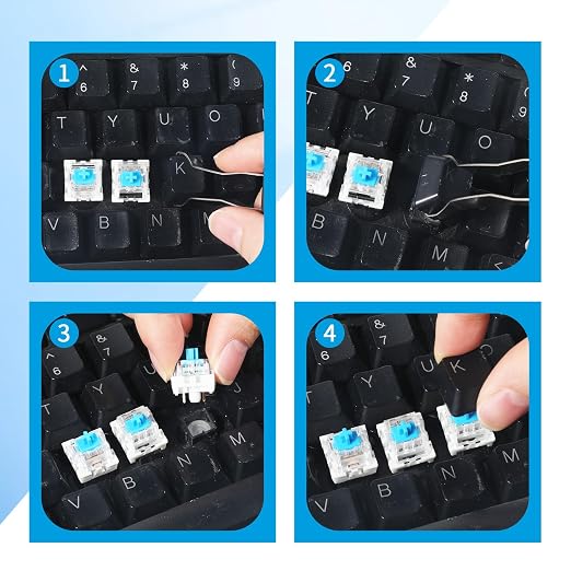 YUXIANLB 50pcs Blue Mechanical Keyboard Switches, 3 Pin Clicky Keyboard Switches Puller Dustproof Waterproof Clicker with Remover Tool Key Accurate Typing for Repair DIY Builds Typing Gaming