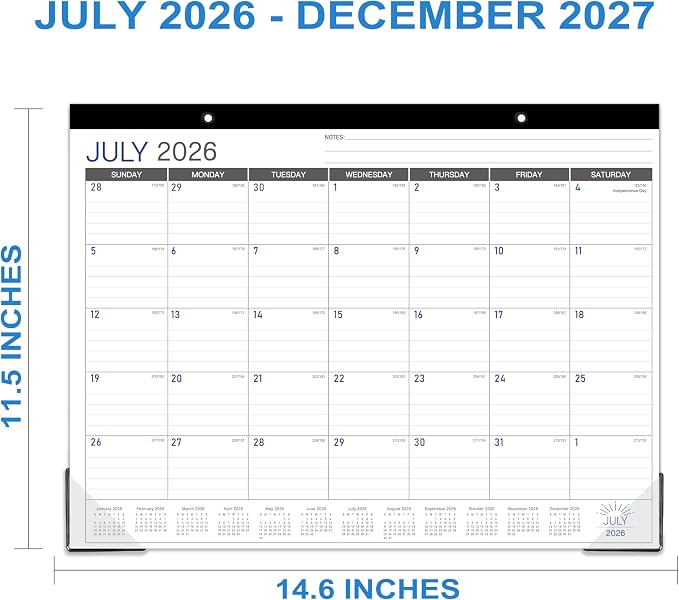 2027 Desk Calendar - Desk/Wall Calendar 2026-2027, Jul 2026 - Dec 2027, 26-27 Calendars 18 Month, Desk Calendars with Corner Protectors, Large Ruled Blocks, Thick Paper, Colorful, 14.6" x 11.5", Desktop Calendar for Daily Organizer