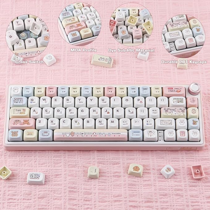 Sunzit MOA Profile Keycaps-Line Dog,PBT Keycap Set, Dye-Sublimation Custom Key caps Keyboard Keycaps 60 65 75 100 Percent for MX Switches Mechanical Keyboard