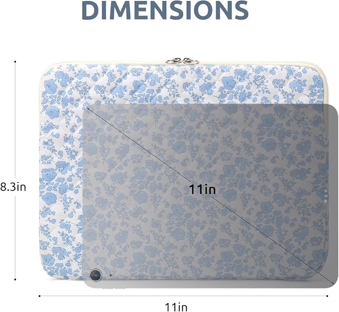 Puffy Laptop Sleeve 13-15.6 Inch Cute Quilted Laptop Protective Case Padded Floral Computer Sleeve for MacBook (B-Blue, 11 Inch)