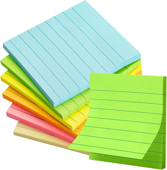 Mr. Pen- Lined Sticky Notes, 3" x 3", 6 Pads, 45 Sheets/Pad, Pastel Color | Sticky Notes with Lines, Ruled Post Stickies, Memo Pads, Self-Stick Note Pad for Office, School, Home, Study & Organization