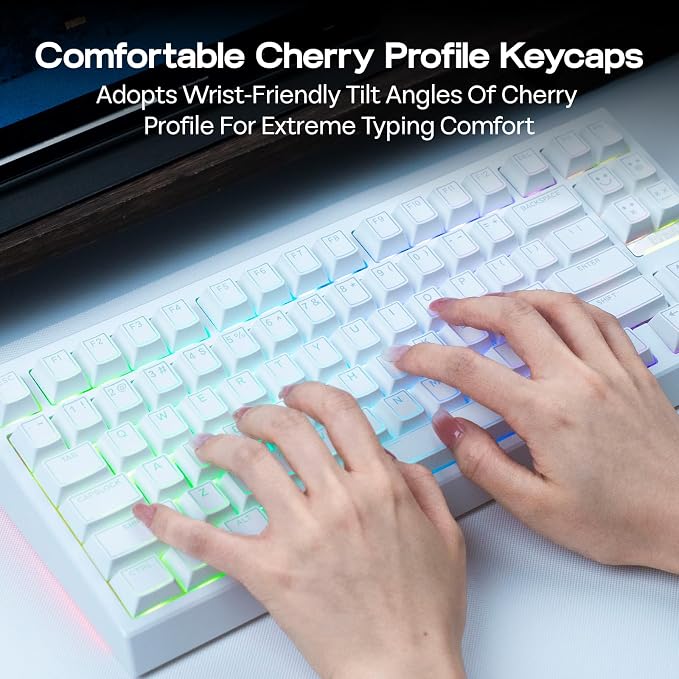 EPOMAKER Glintrix PBT Shine Through Keycaps, Arris & Keys Backlit, Double Shot, Cherry Profile, 60/75/96/Full Size, Custom Keyboard Keycaps Set for Mechanical Gaming Keyboard (White)