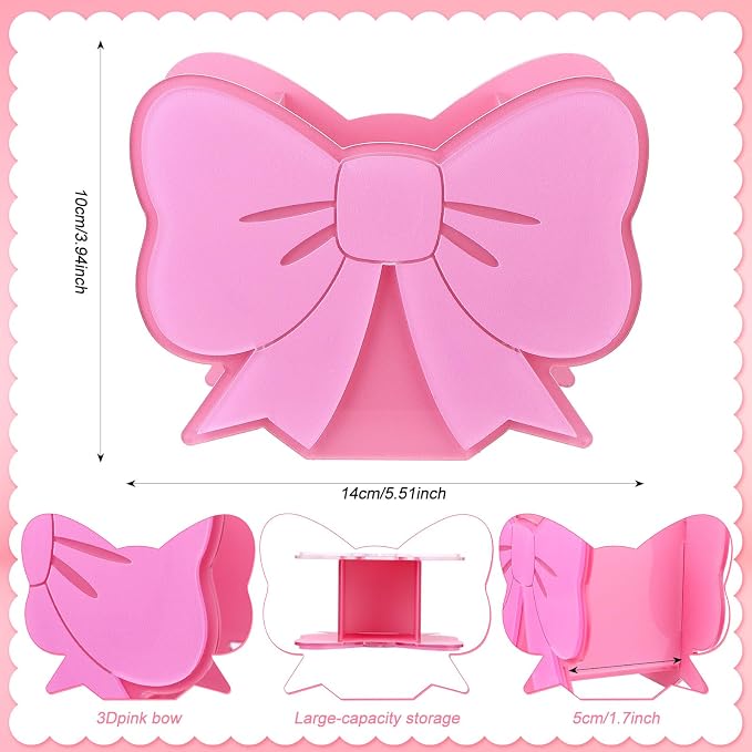 2 Sets Pink Pen Holder Pink Bow Pencil Holder Cute Desktop Pen Cup Makeup Brush Container Coquette Pinks Bow Desk Organizer-Assemble Acrylic Pen Holders Creative Stationery Storage Back to School Gift
