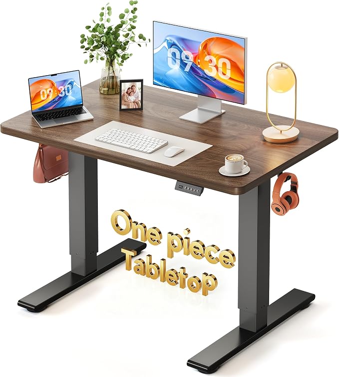 FEZIBO One-Piece Standing Desk, 40"x24" Seamless Tabletop Electric Height Adjustable for Home Office, Study Rooms & Multi-Device Workstations, Black Walnut