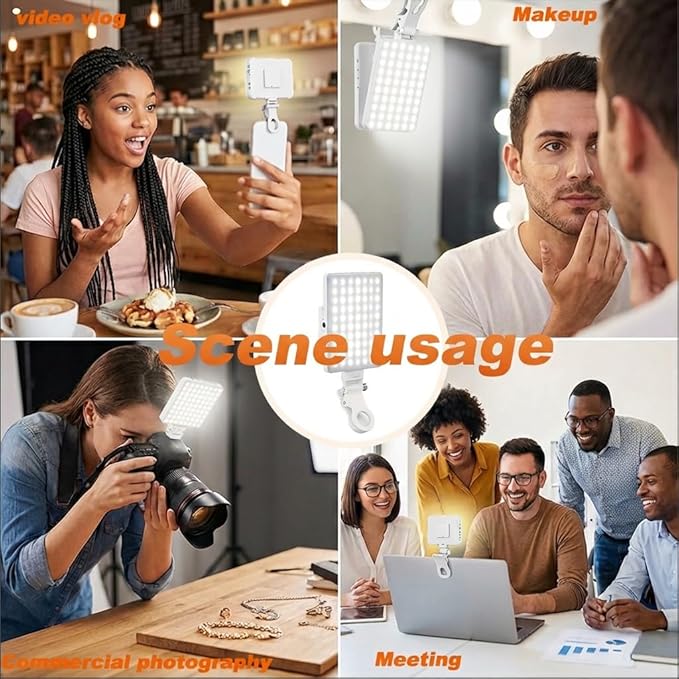 Selfie Light for iPhone-Camera Light for Content Creator -Portable Light-Clip on Light with 3 Mode&10 Brightness Levels, Ring Light for Phone for TikTok-Makeup-Video Recording-Vlog-Laptop-White