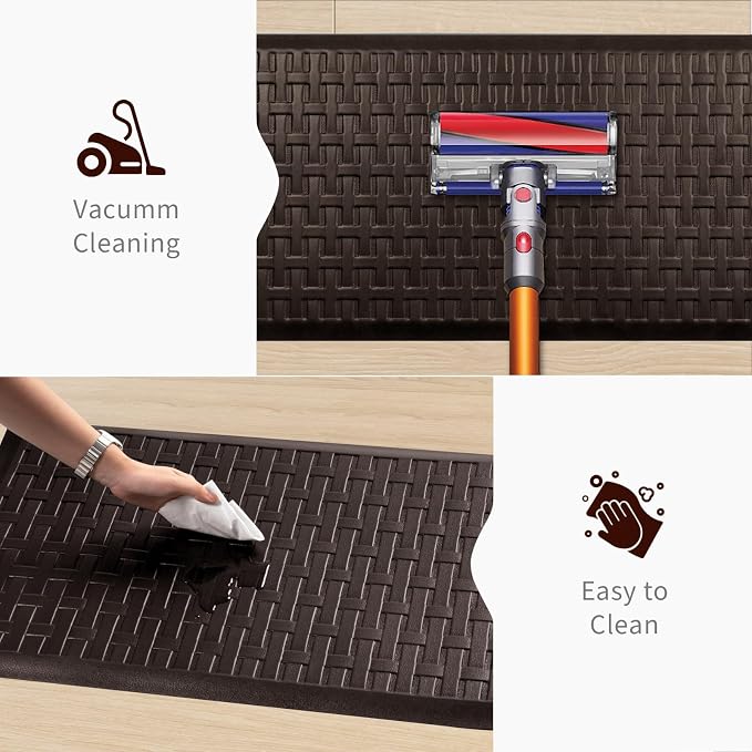 2PCS UKISS Kitchen Rugs, Cushioned Anti Fatigue Kitchen Mats for Floor, Waterproof Kitchen Rug，Non-Slip Comfort Standing Mat for Kitchen, Floor Home, Office, Sink, Laundry,17.3"x28"+17.3"x60",Brown