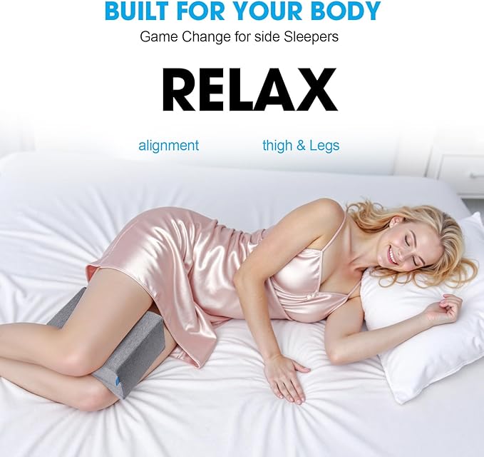 Knee Pillow for Side Sleepers with Cooling Gel, Memory Foam Elevation Pillow for Spine Aligning, Sciatica, Back, Hip, Knee, Ankle Pain, Grey/X-Large