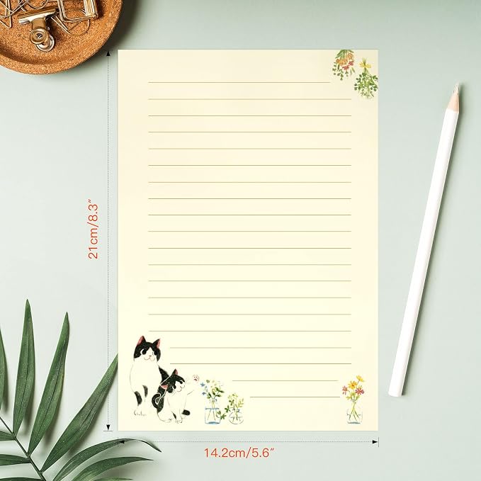 36 PCS Writing Paper and Envelopes Set, Warm Cute Cat Themed Stationary Set Design for Invitations Gift Decorations Holiday Party, 24 Lined Stationery Paper with 12 Envelops