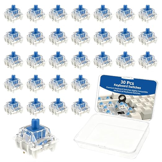 30 Pcs Keyboard Switches, 3 Pin Dustproof Mechanical Keyboard Switches, Clicky, Accurate Typing, Keyboard Clicker for Gaming, Typing, DIY Custom Keyboards & Clickers for 3D Prints (Blue)