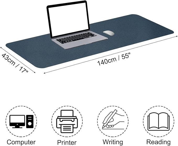 PATIKIL Large Desk Mat, 55"x17" Non-Slip Waterproof PU Leather Desk Pad, Dual Sided Desktop Protector Cover for Office Home Work Study, Dark Blue