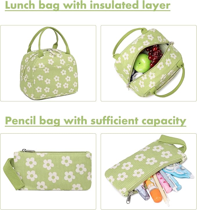 Bluboon School Backpack Set Girls Womens Laptop Bookbag Casual Daypack Fits 15 inch Laptop with Lunch Tote Bag and Pencil Bag