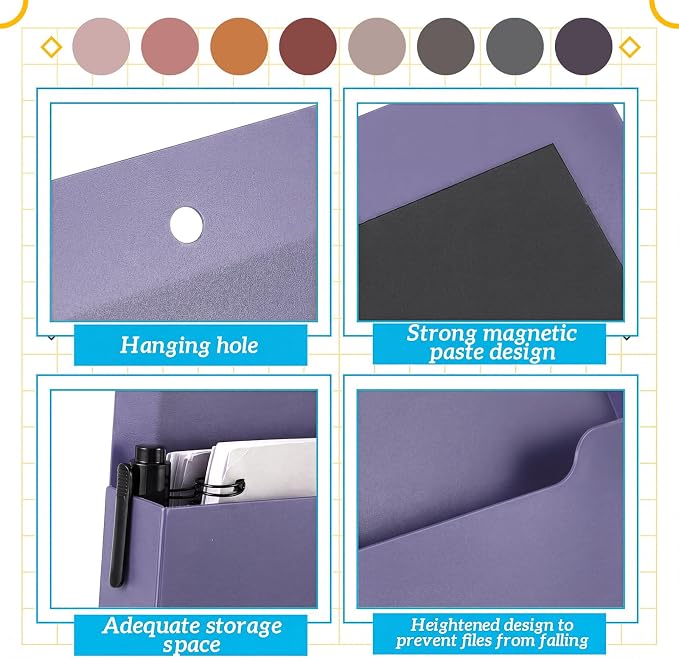 Gilprop 8 Pack Magnetic File Holder, 10"x13"x1.2" Magnetic Wall File Folders for Whiteboard, Hanging Classroom Organizer Storage, Refrigerator Magazine Holder for Mail Letters Paper Desk Office