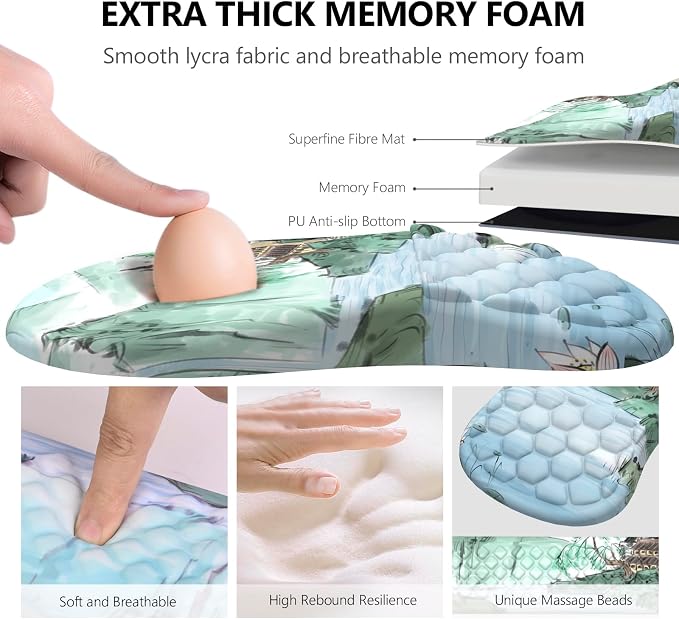 Mouse Pad Wrist Support, Laokiiy 2 in1 Keyboard Wrist Rest+ Ergonomic Mouse Pad, Non-Slip Wrist Rest for Computer Keyboard, Made Easy Typing & Relieve Wrist Pain(Landscape)
