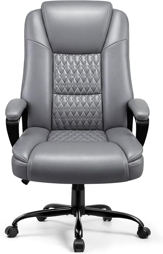 OFIKA Leather Office Desk Chair,Ergonomic Office Chair with Lumbar Support,Computer Chair,Executive Leather Chair with Padded Flip-up Arm,Adjustable Armrests, Black,275LBS