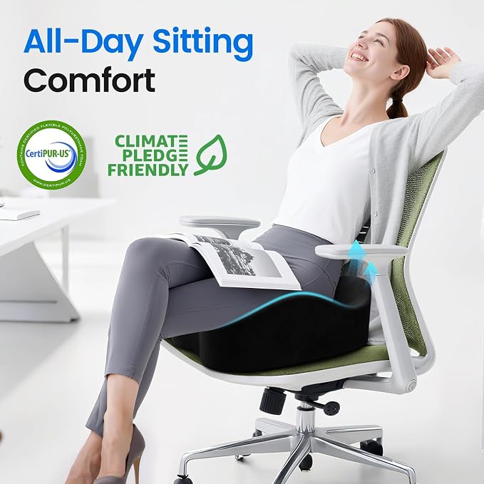 Seat Cushion, Non-Slip Memory Foam Chair Cushion for Taibone, Black/Large | Chair Pillow with Handles for Car Office Chair, Tailbone/Sciatica Easing& Post-Surgery Recovery Chair Cushion