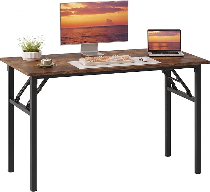 Need Office Computer Desk - 47.2L Sturdy and Heavy Duty Folding Laptop Table,Writing Table/Home Office Desk/Sewing Table,No Assembly Required,Rustic Brown AC5FB(120 * 60)