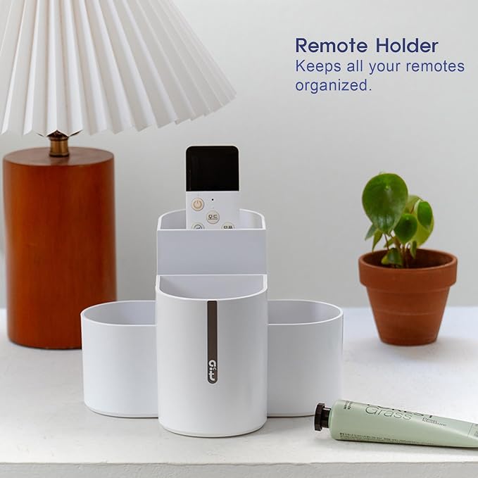 Aesthetic Desk Organizer [Arctic White] - Multi-Compartment Pen Holder & Remote Control Caddy, Modern Vanity Makeup Brush Organizer, Premium Stationery Storage (Made In Korea)