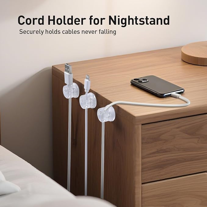 AGPTEK 8 Pack Magnetic Cable Clips, 360° Rotatable Cord Holder, Clear | Cable Holder for Nightstand, Desk Cord Organizer Adhesive Wire Management Home Phone Charging Cords USB Cable Keeper