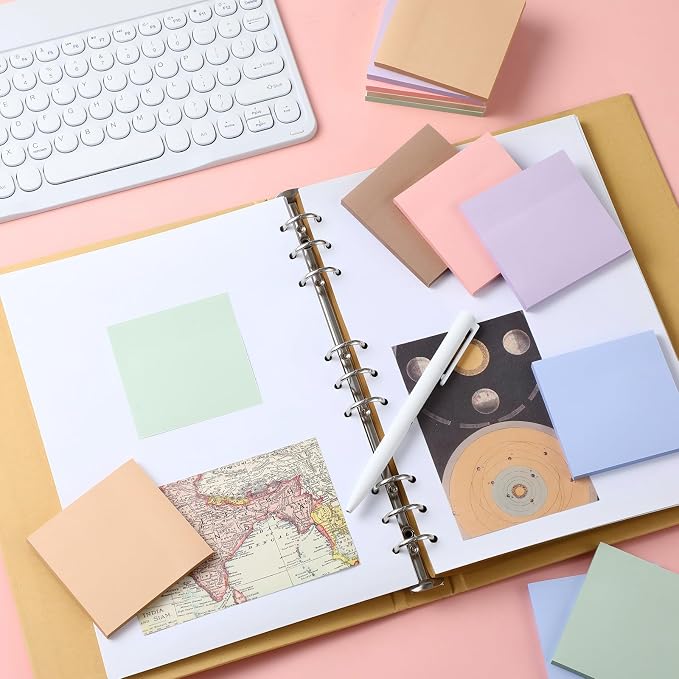 Thenshop 12 Pads Morandi Pastels Sticky Notes 3''x3'', Self Stick Notes Pads Morandi Pastels Office Supplies, Vintage Aesthetic School Accessories 50 Sheets/pad