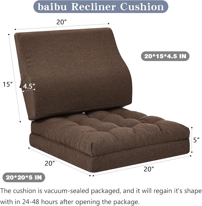 baibu Extra Large Memory Foam Recliner Cushions with Lumbar Support Pillow for Elderly, 20x20x5 Inch Thick Dual-Layer Patent Design Non-Slip Recliner Seat Cushion for Reduce Hip & Lumbar Pain, Brown