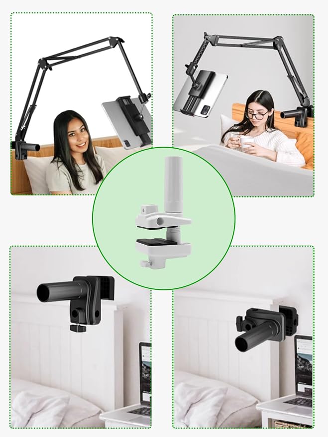 Desk Clamp Mount For Microphone Suspension Boom Scissor Arm Stand Holder, 5 Ways Boom Arm Insert Holes(12mm), Stable Installation on Tables/Beds up to 3.2 inches Thickness (White)