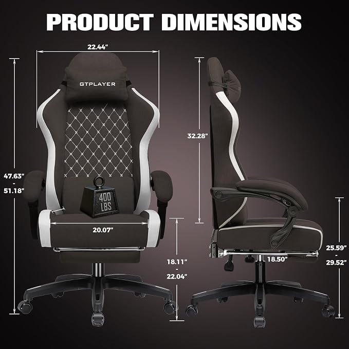 GTPLAYER Big and Tall Gaming Chair 350lbs Heavy Duty Office Chair with Foot Rest, High Back Pocket Spring Ergonomic Computer Chair for Adults, Wide Comfy Seated Cushion with Linkage Armrests, Brown