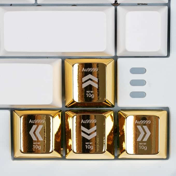Artisan Zinc Alloy Golden Keycap for Mechanical Keyboard Arrow Key Metal 4 Keys, 1U Size, Custom Keycap Fit MX Switch Compatible, Decorative Design for Gaming and Typing (↑ ↓ ← →)