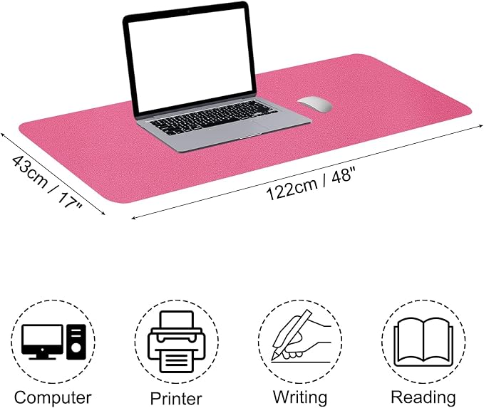 Patikil Desk Mat, 48"x17" Non-Slip Waterproof PU Leather Desk Pad Dual Sided - Rose Red