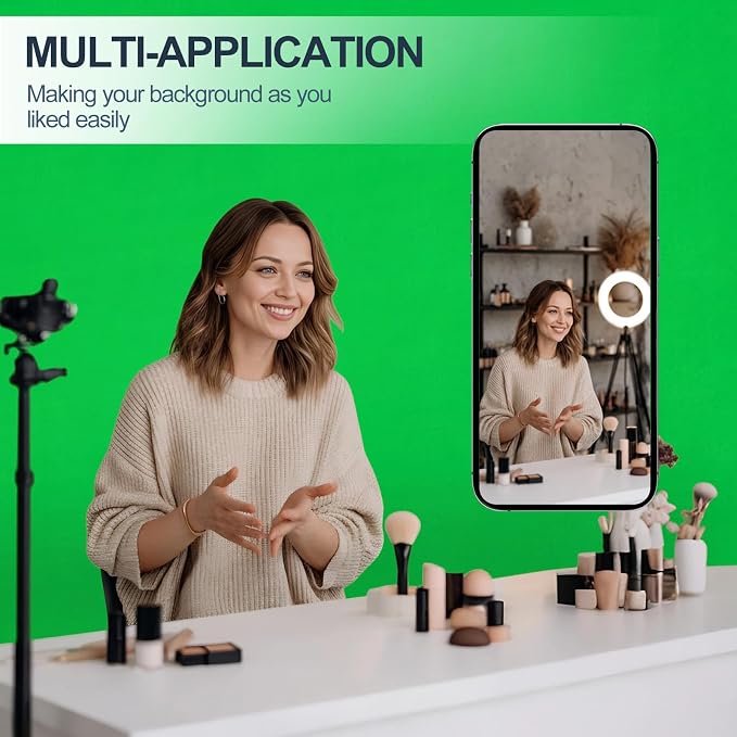 Green Screen Backdrop, 7×10FT Photography Chromakey Greenscreen Background Sheet for Zoom Meeting, Polyester Fabric Cloth Curtain for Photo Video Studio, Party, Live Streaming, Photoshoot