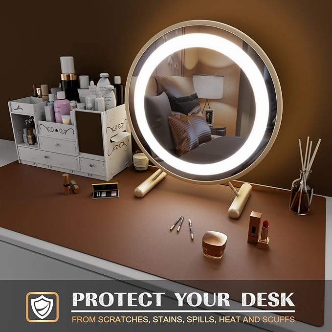K KNODEL Large Office Leather Desk Mat, Mouse and Keyboard Pad, Computer and Laptop Mat, Desktop Protector and Cover, Writing Pad and Blotter (35.4"x17", Brown)