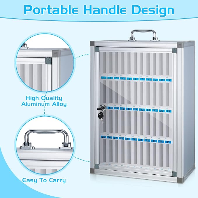 Amylove Cell Phone Locker Cabinet Aluminum Alloy Pocket Chart Storage Locker Box Cabinet Wall-Mounted Cell Phones Storage Box with Handle for Office Classroom Gym(White,48 Slots)