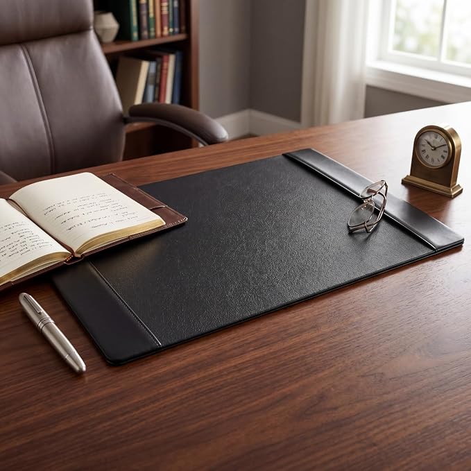 26.5 x 17.3 Inch Leather Desk Pad Protector with Side Rails, Executive Office Desk Mat for Home Workspace, Writing Surface, Mouse & Keyboard Pad, Elegant Gift for Men Dad Husband(Black)