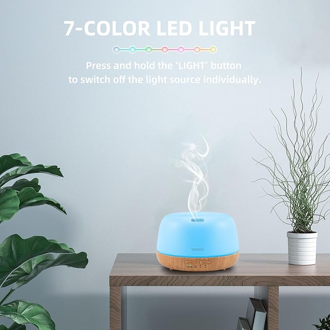 300ML Essential Oil Diffuser with 7-Color LED Lights and Remote Control, Modern Minimalist Design, High-Efficiency Ultrasonic Mist Aromatherapy Diffuser for Home