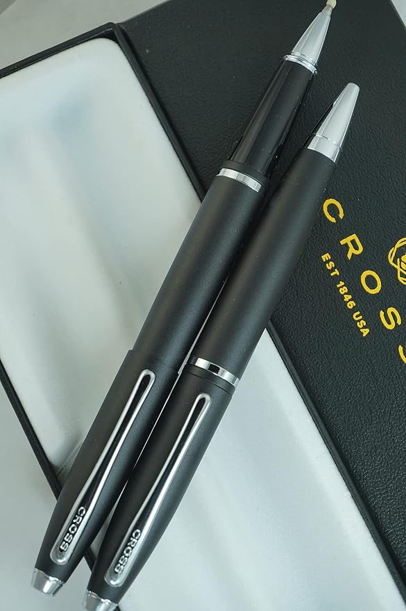 A.T. Cross Cross Matte Black Selectip Gel Ink Medium Point Calais Rollerball Pen and Ballpoint Pen Luxury gift Set