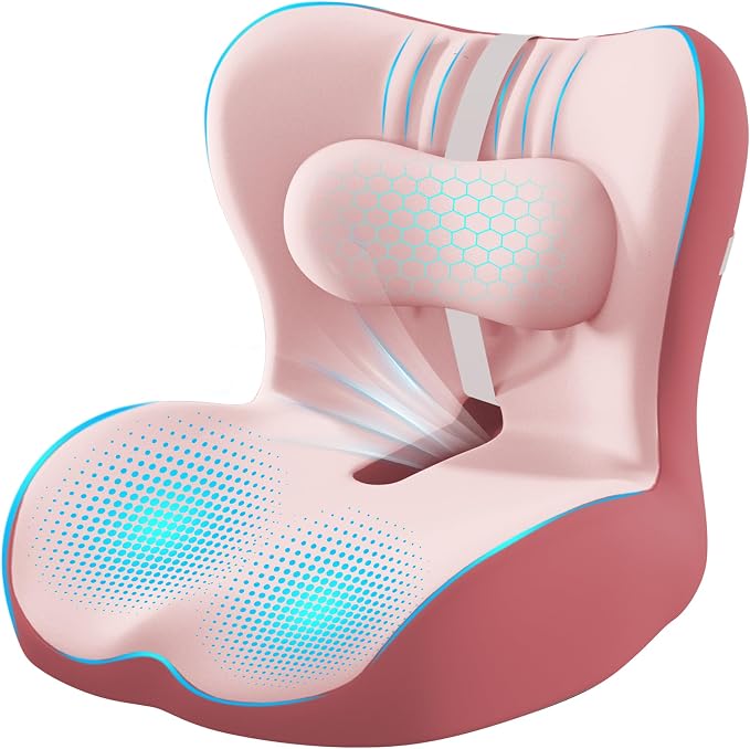 Office Chair Cushion with Adjustable Lumbar Support Pillow, Ergonomic Memory Foam Seat Cushion for Desk Chair, Tailbone Pressure Relief Cushion with Back Support Pillow for Car Seat