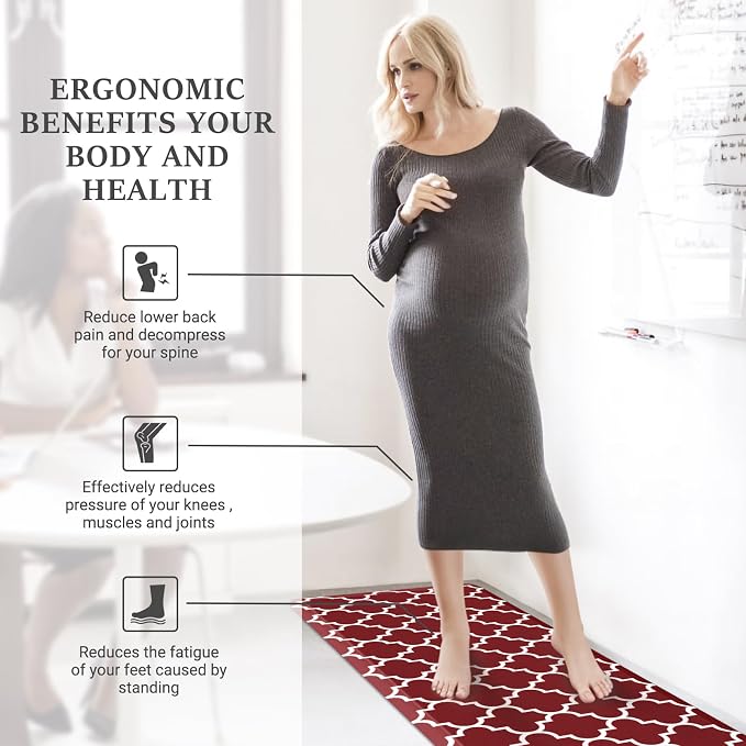 WISELIFE Anti Fatigue Floor Mat - 4/5 Inch Thick Kitchen Mat Non Slip Waterproof Heavy Duty Ergonomic Comfort Mat Durable for Home, Office, Sink, Laundry,(20" x 39", Red)