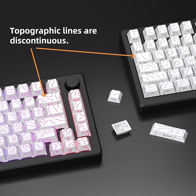 dagaladoo White Topographic keycaps Line Backlit keycaps Shine Through Keyboard Keys Side Printed Key caps Cherry Profile keycap Set for 61/64/66/68/71/75/84/87 Mechanical Keyboards 98key