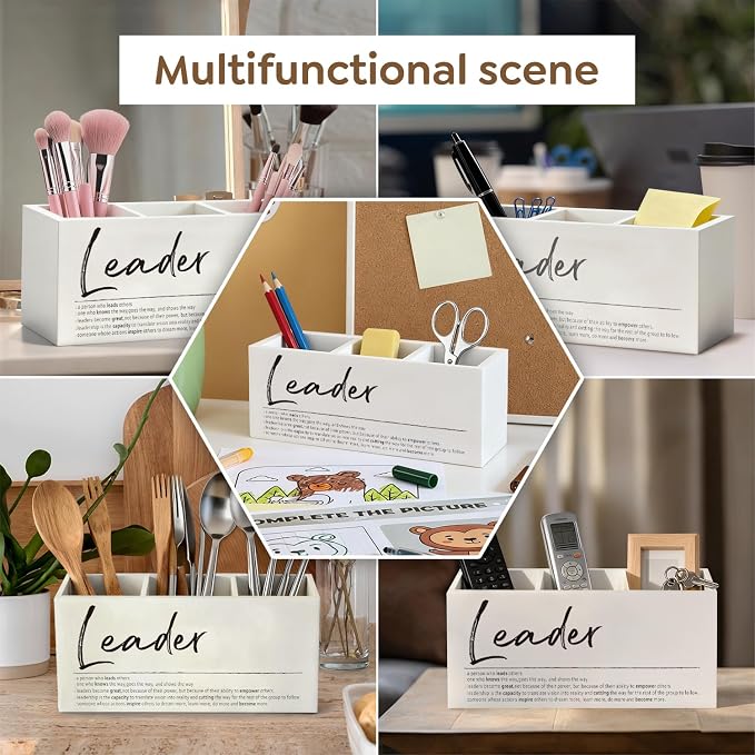 Leadership Gifts Pen Pencil Holder for Leaders Boss Manager | Thank You Appreciation Wood Desk Organizer and Accessories for Office Tabletop