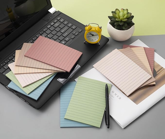 (12 Pack) Lined Sticky Notes 4x6 in,Large Notepads with Lines,Ruled Stickies Super Sticking Power,Office School Memo Note Pads Vintage Colors,Post on Windows Doors,Recyclable,Easy to Write on