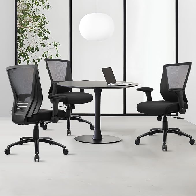 CLATINA Big and Tall Office Chair Heavy Duty Ergonomic Desk Chair 500lbs with Flip-up Arms & Wide Thick Seat Cushion Home Executive Swivel Mesh Chair for Study, Conference, Black, 14 PK